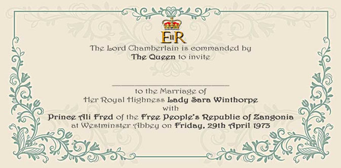 Fictitious elaborate royal wedding invitation 