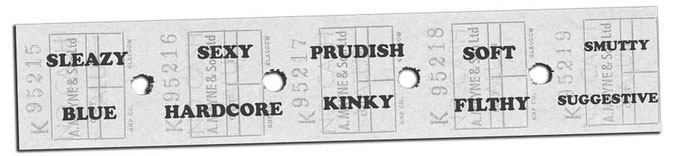 Theatre tickets with English learner vocabulary adjectives printed on top. 