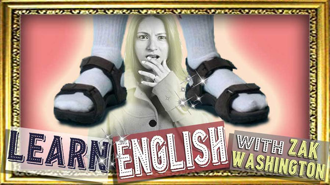 British cultural faux pas: woman gasping in shock while looking at a tourist's sandals and socks
