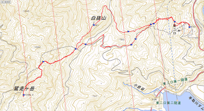 鷲走ヶ岳ルート図