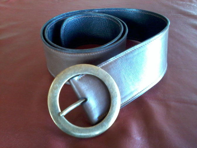ceinture cuir vachette marron doublé vachette noir boucle double ronde 60 mm