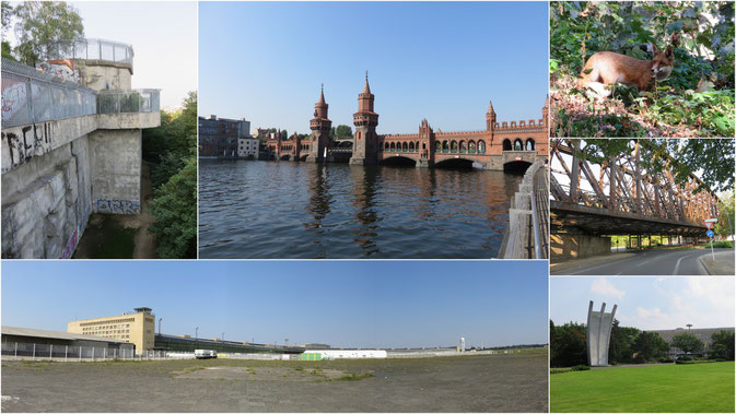 Flak-Turm Humboldtshain, Schlesisches Tor, Stadtfuchs, stillgelegte Eisenbahnbrücke an der früheren Zonengrenze, stillgelegter Flughafen Tempelhof mit Luftbrückendenkmal