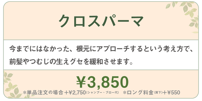 千種区本山の美容室ヘアサロン/ヘアディテール本山フォレストのレディースパーマメニューです。