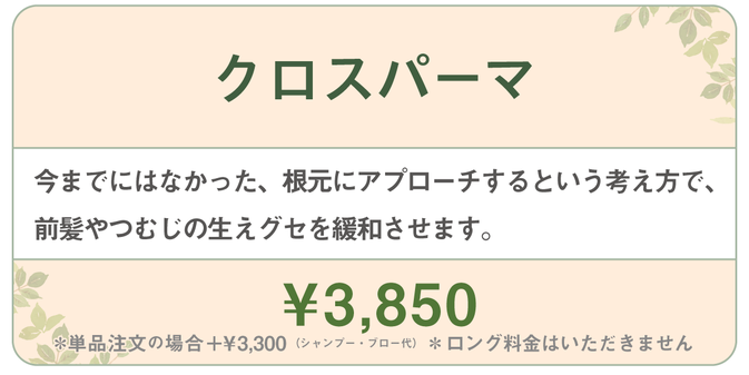 千種区本山の美容室ヘアサロン/ヘアディテール本山フォレストのレディースパーマメニューです。