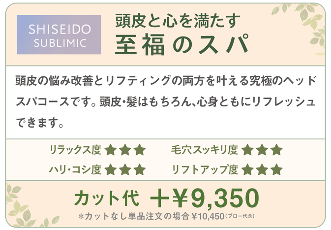 千種区本山の美容室ヘアサロン/ヘアディテール本山フォレストのレディーストリートメントメニューです。
