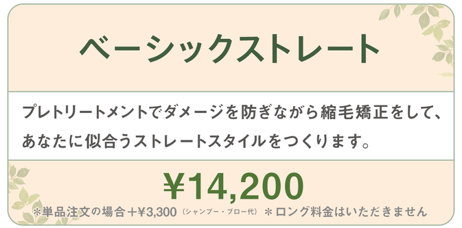 千種区本山の美容室ヘアサロン/ヘアディテール本山フォレストのレディース縮毛矯正メニューです。