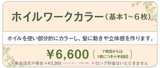 千種区本山の美容室ヘアサロン/ヘアディテール本山フォレストのレディースカラーメニューです。