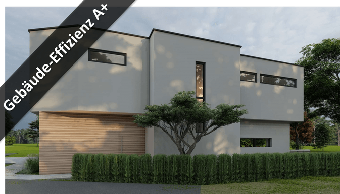 Animation einer projektierten Architektenvilla in Steinheim an der Murr mit Gebäude-Effizienz A+