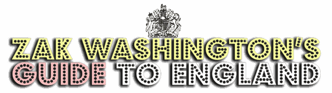 'Zak Washington's Guide to England' in British retro-style writing