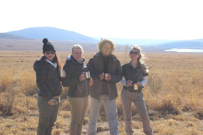 Some volunteers and myself (R) taking a coffee break