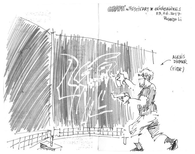 Tigr en action - Croquis sur le vif par : Rosendo Li.