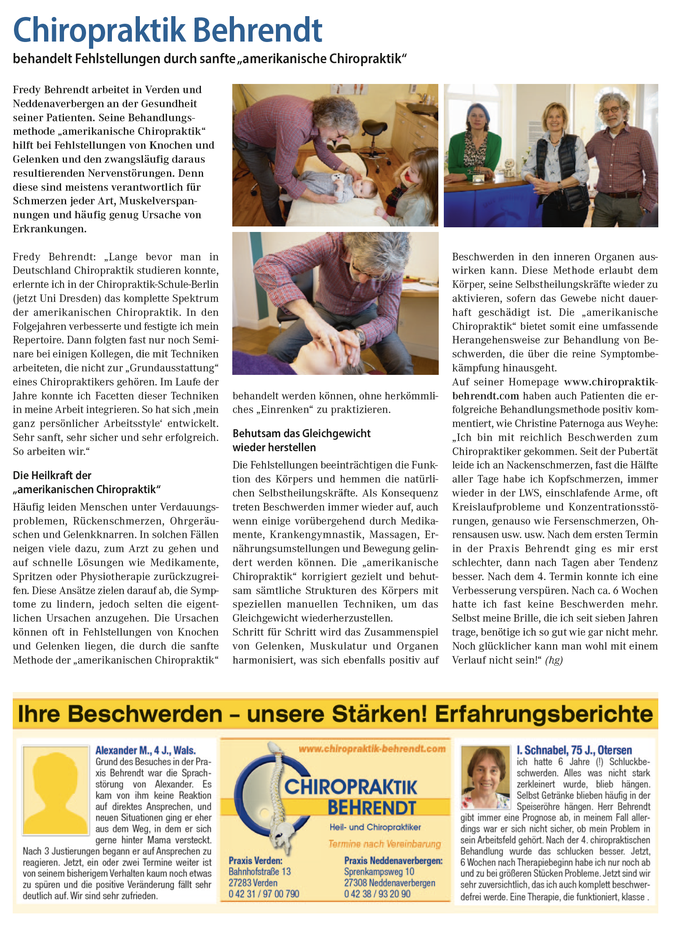 Chiropraktiker in Verden Bericht im Land und Leben Magazin VER