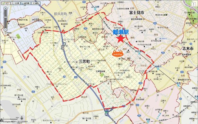 三芳町鶴瀬店送迎範囲図