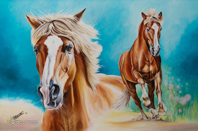 90x60, Collage Haflinger Nelson, Acrylgemälde Künstlerin Hanna Stemke 2016