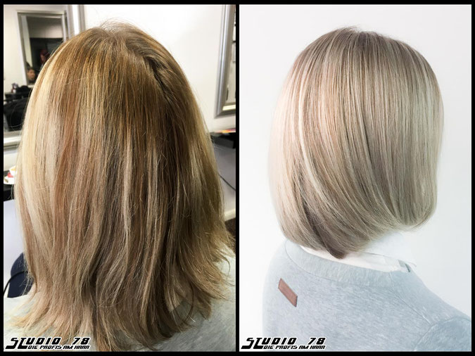 Coloration Haarfarbe champagne-blonde  nudeblonde blonde champagner-blond blond coloration vorher nachher