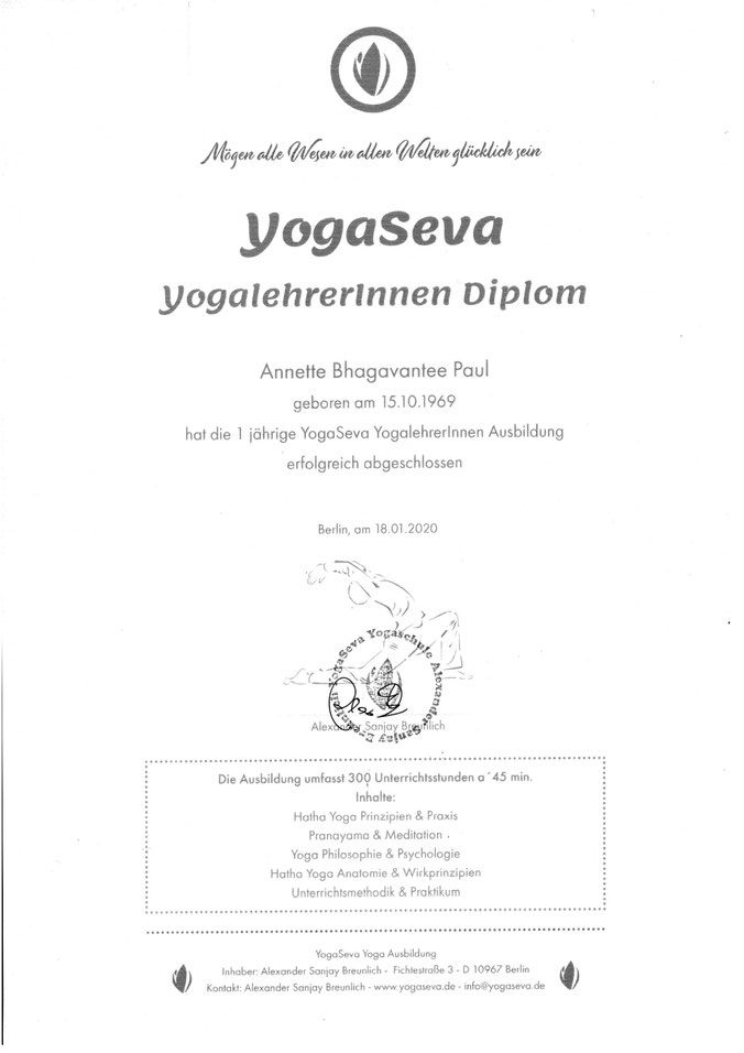 Yogalehrer Zertifikat