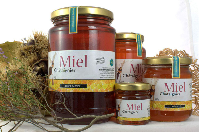 Les différents pots de miels de Bastien Miels des Cevennes des Causses et du Mont-Lozère