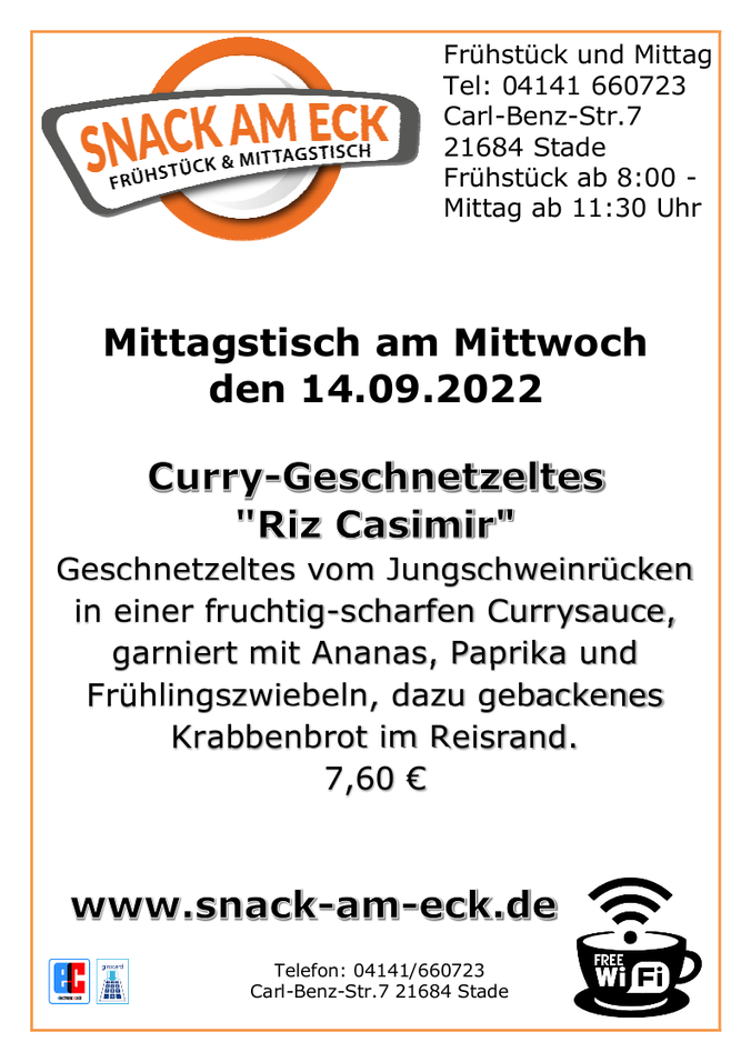 Mittagstisch am Mittwoch den 14.09.2022