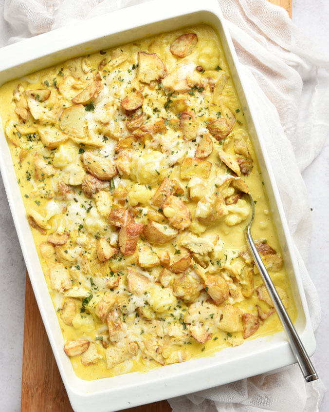 Blumenkohl Kartoffel Auflauf India, Thermomix und Airfryer, vegetarisch und vegan machbar