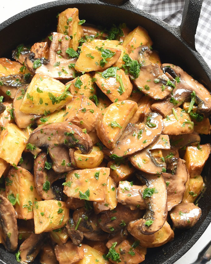 Kartoffel Pilz Pfanne mit brauner Soße Thermomix und Airfryer bzw. Backofen