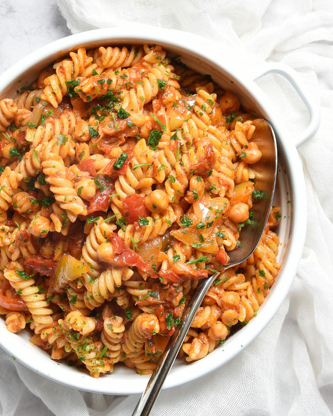 Pasta gegrillte Paprika 15 Minuten Rezept mit Kichererbsen auch kalt als Nudelsalat lecker Thermomix