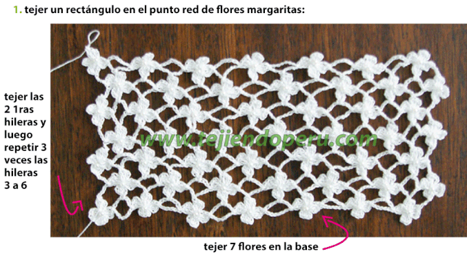 Paso a paso: bolsita para Primera Comunión tejida a crochet en el punto red de flores margaritas