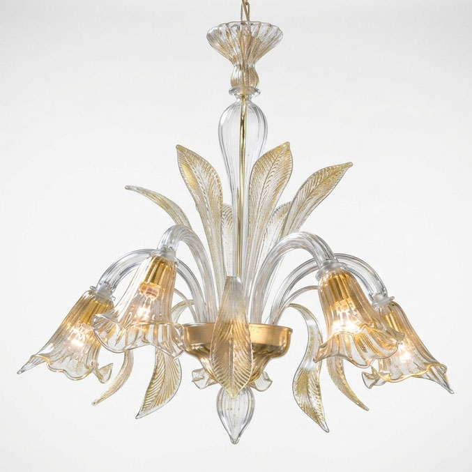Lampadario Aureliano Spada in vetro di Murano lavorato a mano stile veneziano con luci eleganti