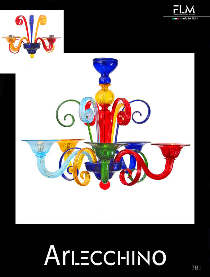 Arlecchino  lampadario in vetro di Murano moderno colorato