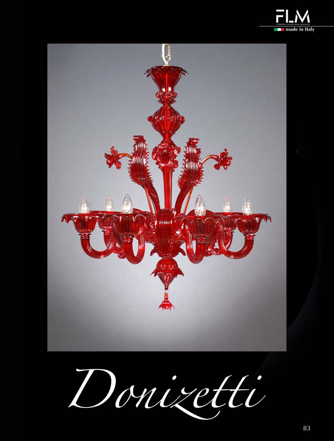 Donizetti lampadario in vetro di Murano rosso