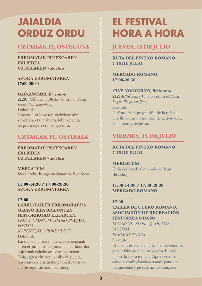 Programa del Festival Romano Dies Oiassonis en Irun