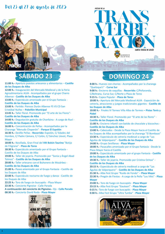 Programa de las Fiestas de la Transverberacion en Alba de Tormes y Mercado Medieval