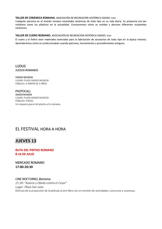 Programa del Festival Romano Dies Oiassonis en Irun