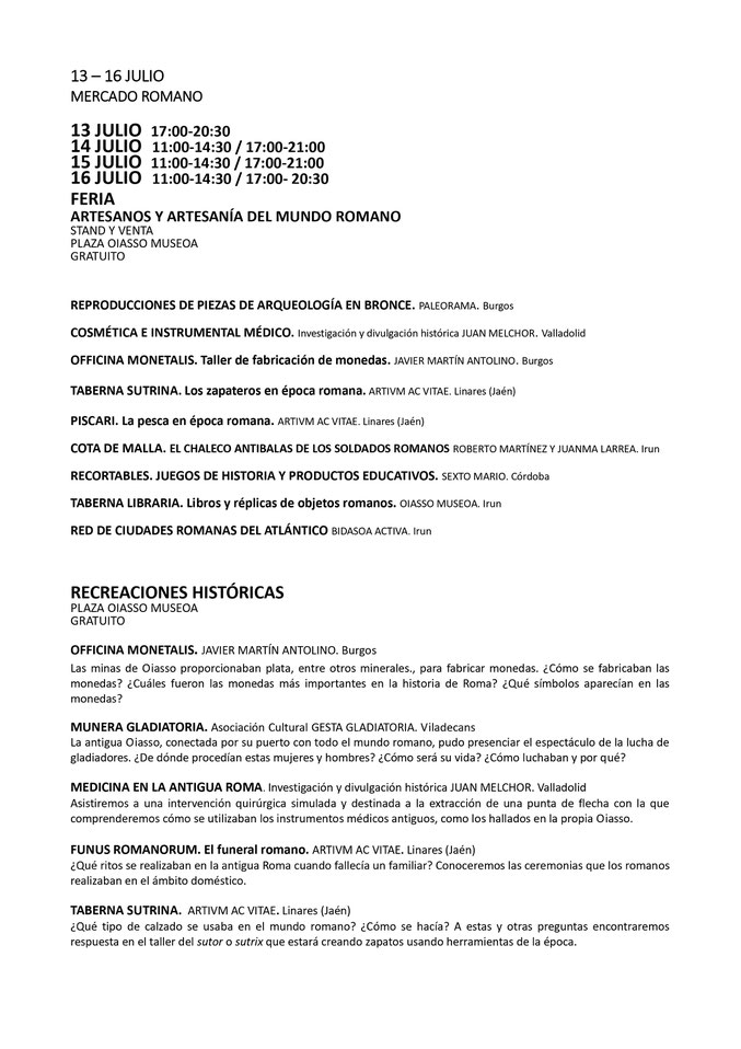 Programa del Festival Romano Dies Oiassonis en Irun