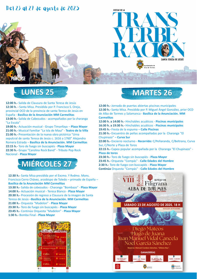 Programa de las Fiestas de la Transverberacion en Alba de Tormes y Mercado Medieval