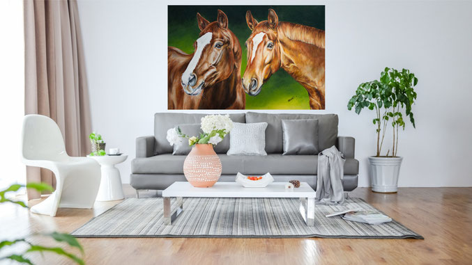 Wohnzimmer Beispiel Acrylgemälde "Wichtel und Rosi"