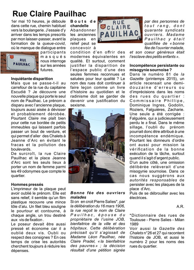 Gazette 102 - été 2020. Les plaques incriminées ont été changées début 21  (Gazette 106 p. 8)