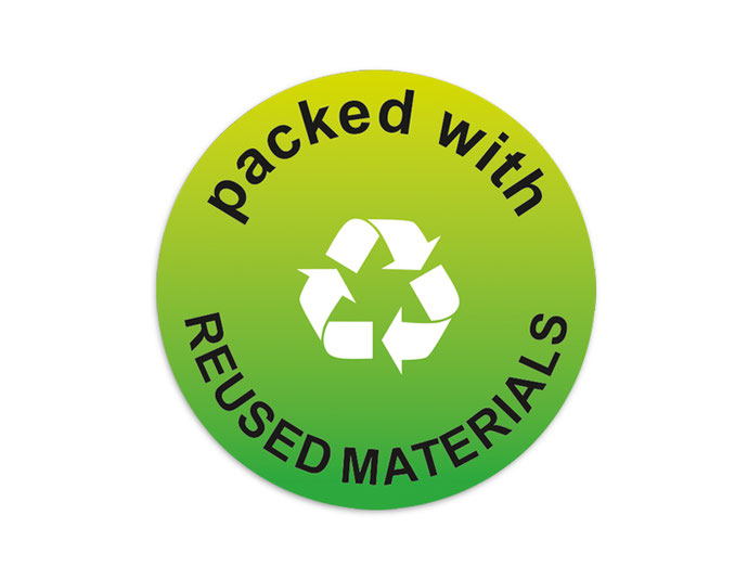 Verpackungsetiketten - Umweltschutz, Aufkleber für Verpackungen:  packed with reused materials - gruen