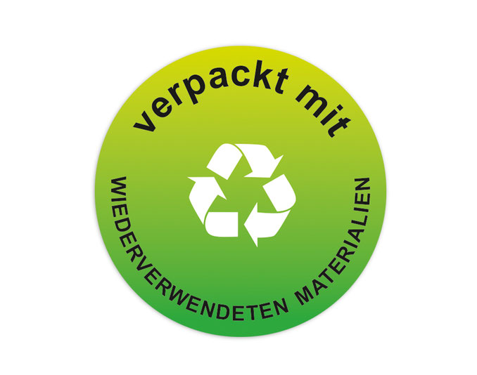 Verpackungsetiketten - Umweltschutz, Aufkleber für Verpackungen: verpackt mit wiederverwendeten Materialien - gruen
