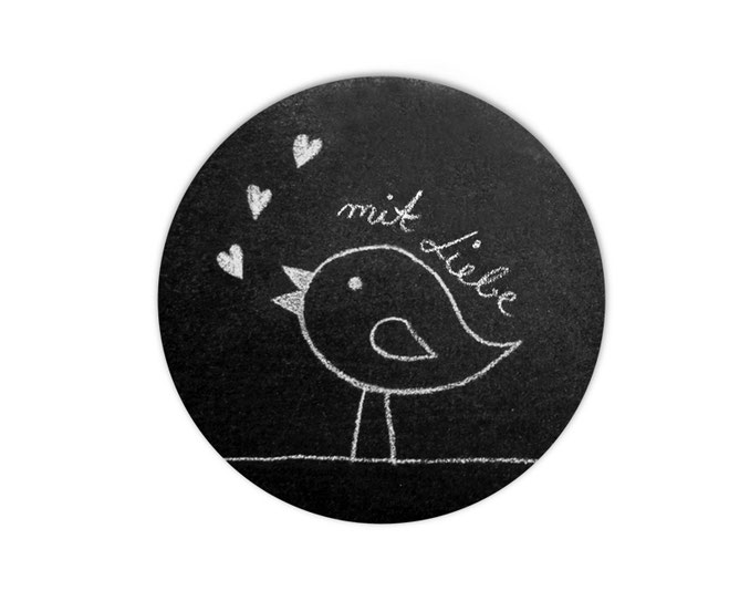 Aufkleber mit Tafeloptik Chalkboard : mit Liebe - Kreide Vögelchen mit Herzchen