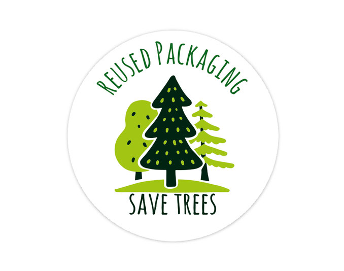 Verpackungsetiketten - Umweltschutz, Aufkleber für Verpackungen: reused packaging - save trees