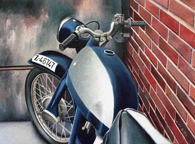 Moto 1991, óleo sobre lienzo 33X40 cm