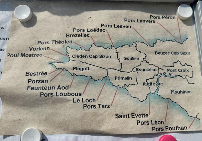 Karte der Schutzhäfen am Cap Sizun, Pors Abris du Cap Sizun