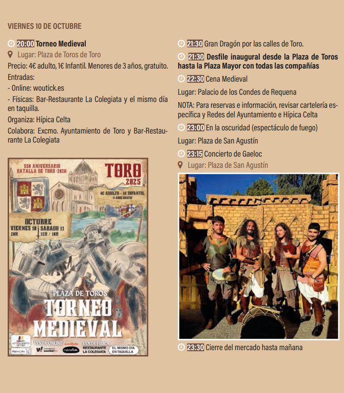 Programa del Mercado Medieval y Fiesta de la Vendimia en Toro