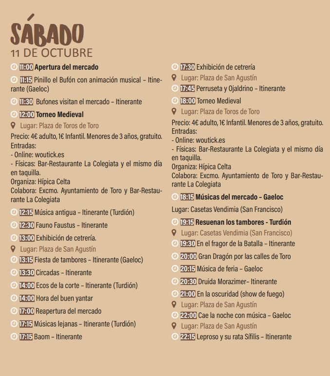 Programa del Mercado Medieval y Fiesta de la Vendimia en Toro