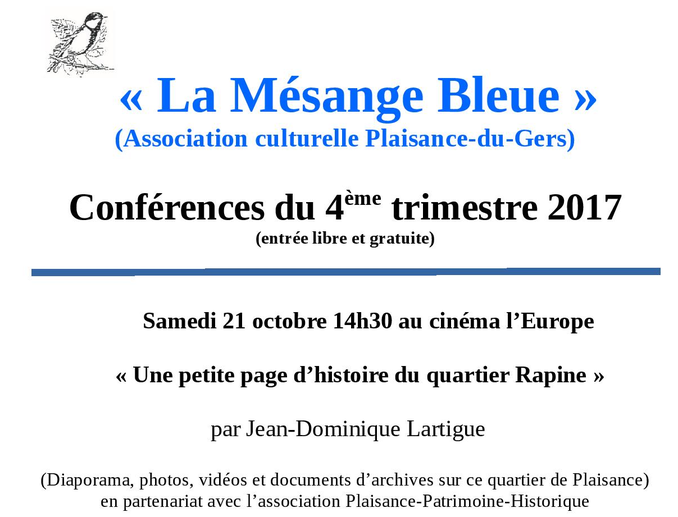 Conférence Rapine Plaisance du Gers Mésange Bleue Lartigue Jean-Dominique