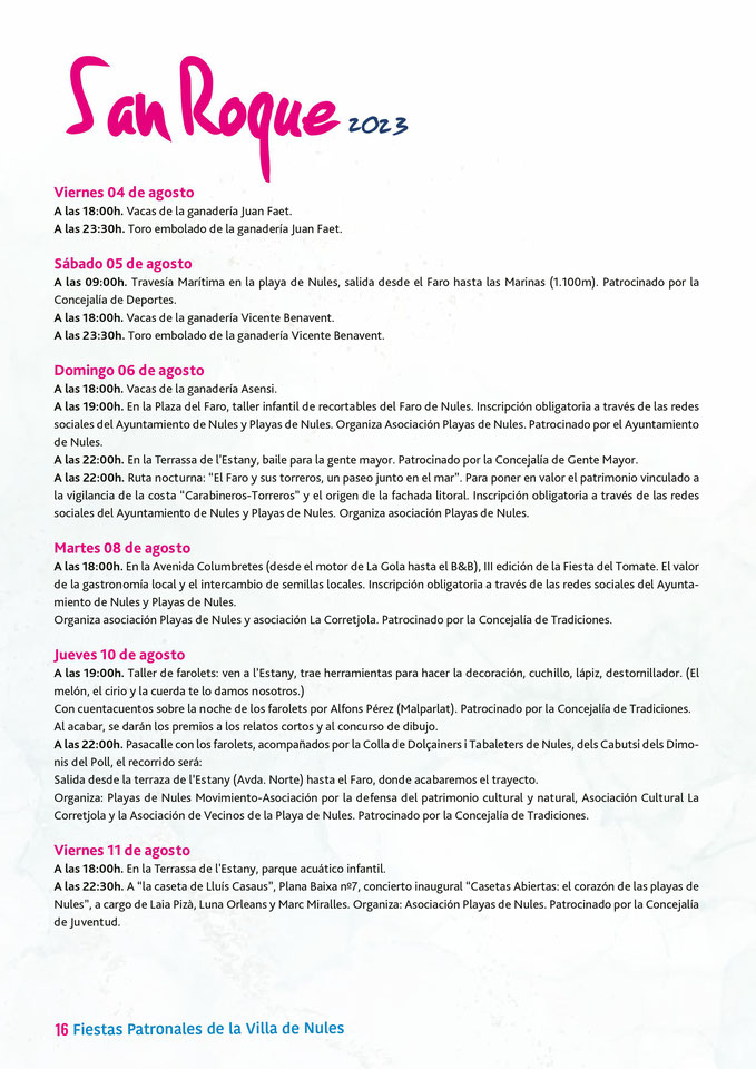 Programa de las Fiestas de Nules