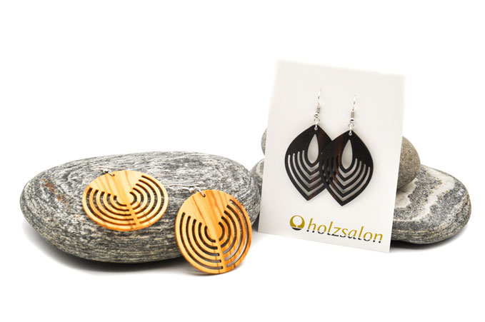Ohrringe Ohrhänger Motiv aus Olivenholz und Ebenholz