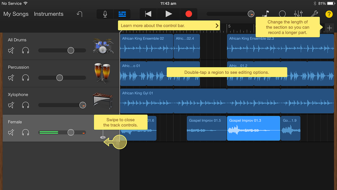 Garageband iOS help view