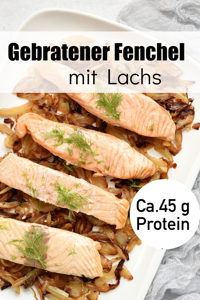Gebratener Fenchel aus der Pfanne und Lachs aus dem Airfryer, einfaches und leichtes Abendessen mit viel Protein, schnell gemacht, low carb