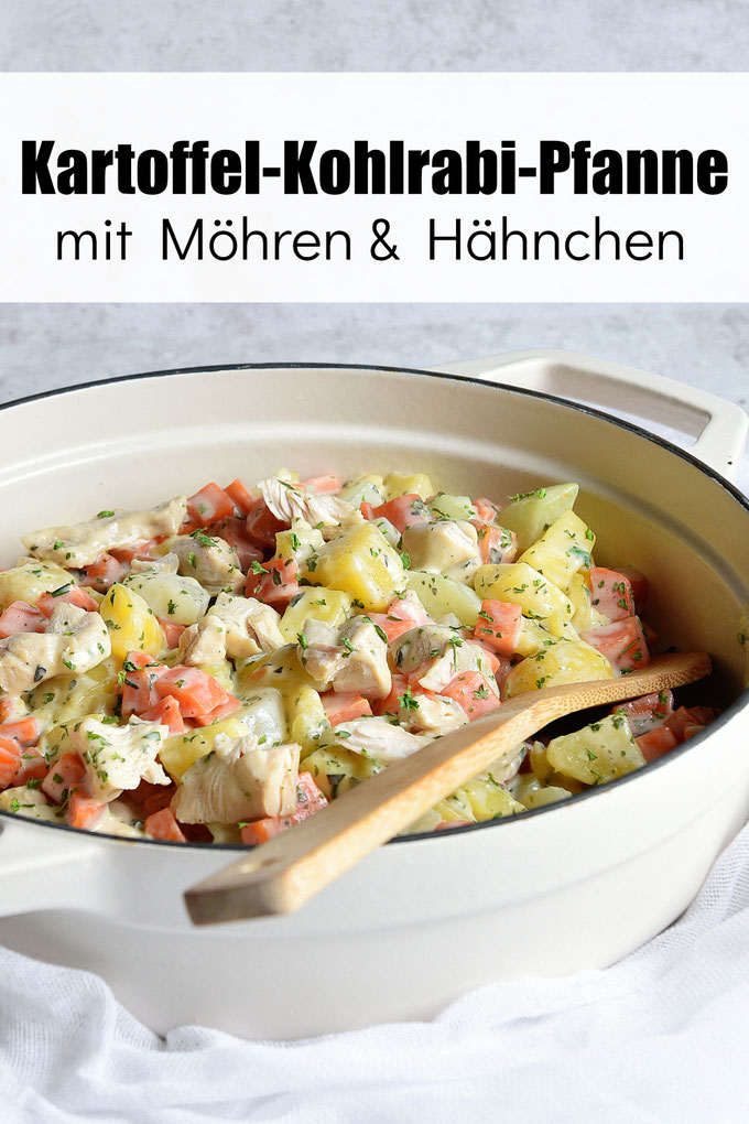 Kartoffel-Kohlrabi-Pfanne mit Möhren & Hähnchen, Thermomix Rezept, Airfryer Rezept, vegetarisch oder vegan machbar, Familienküche Alltagsküche, lecker und gesund